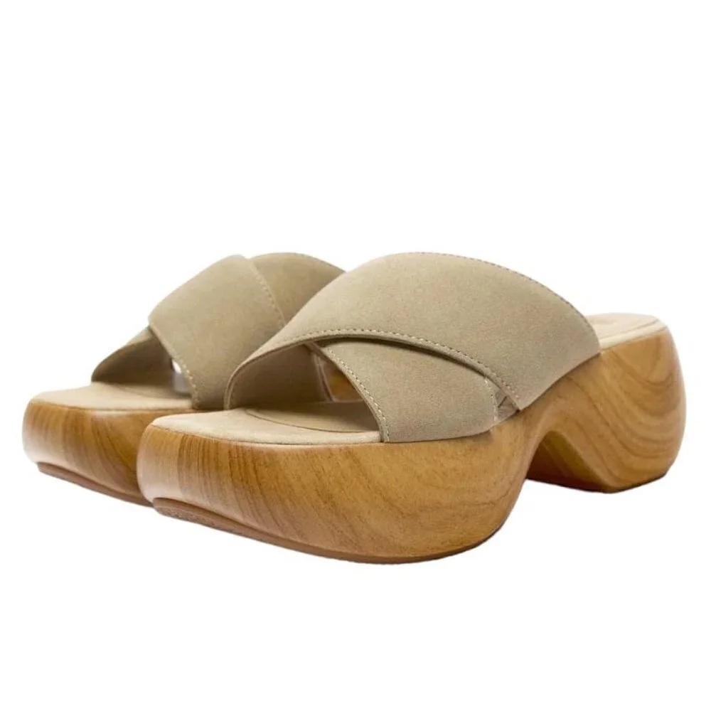 ZARA SPLIT SUEDE SANDALS SAND BROWN SIZE 5 | 3602/110